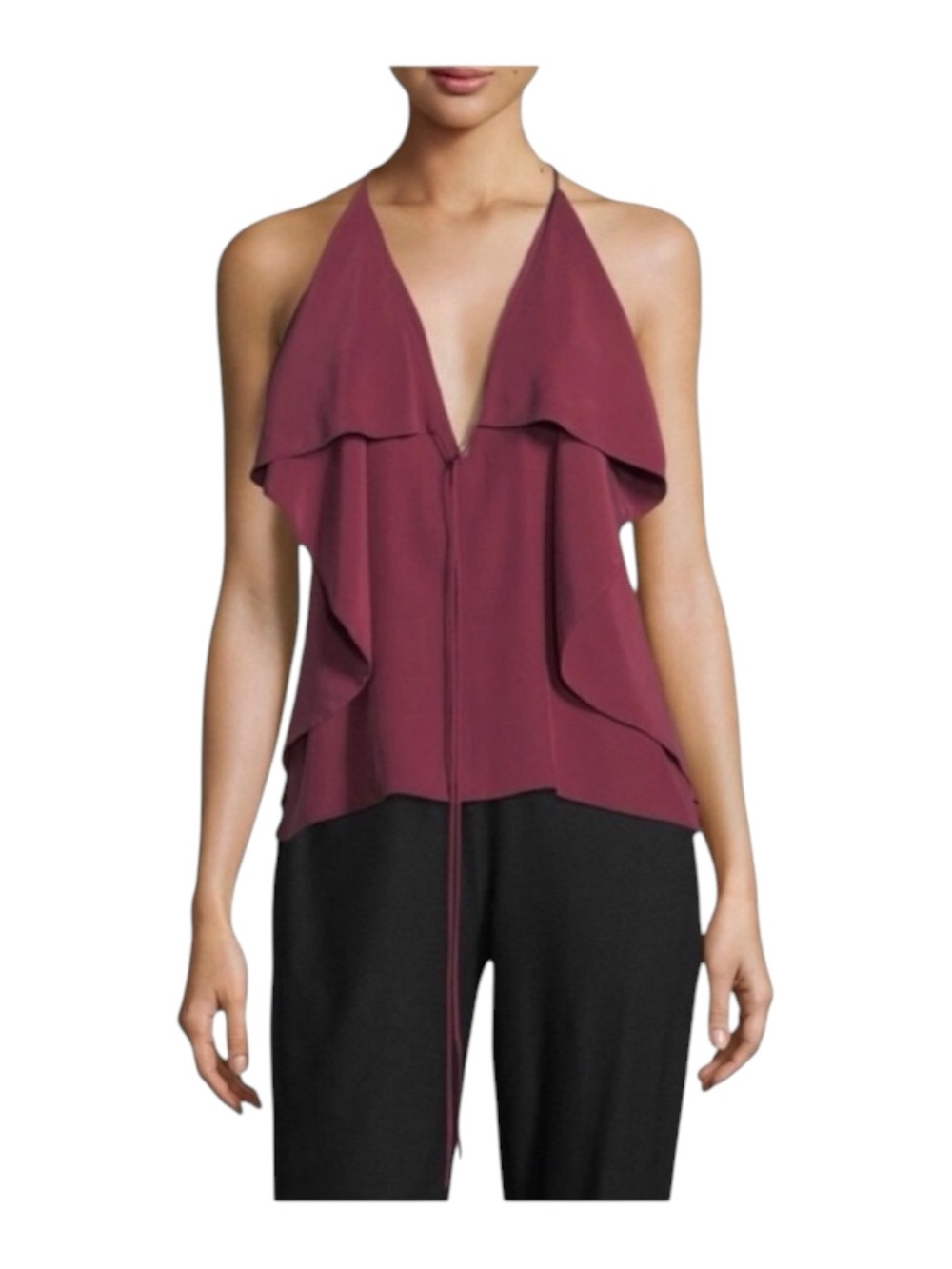 new Robert Rodriguez ★ Draped Overlay Strappy Silk Cami Cocktail Top ★ Wine 12 ★ - Picture 2 of 16